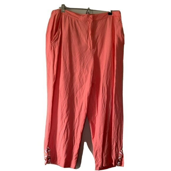 Ruby Rd Linen Blend Coral Cropped Pants Size 14 - Picture 1 of 5
